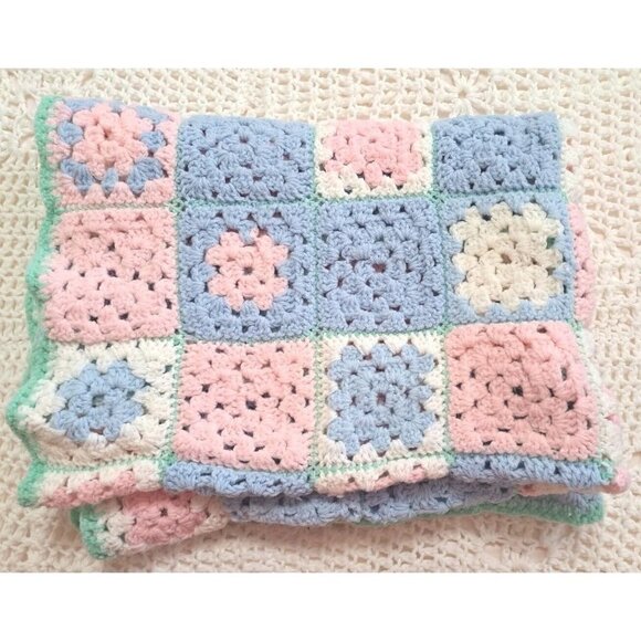 Handmade Vintage Crochet Baby Blanket Multicolor 54" X 36" - Picture 1 of 7